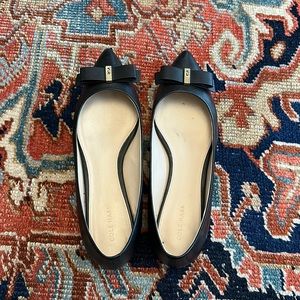 Cole Haan Black Leather Flats with leather bow, Sz 9